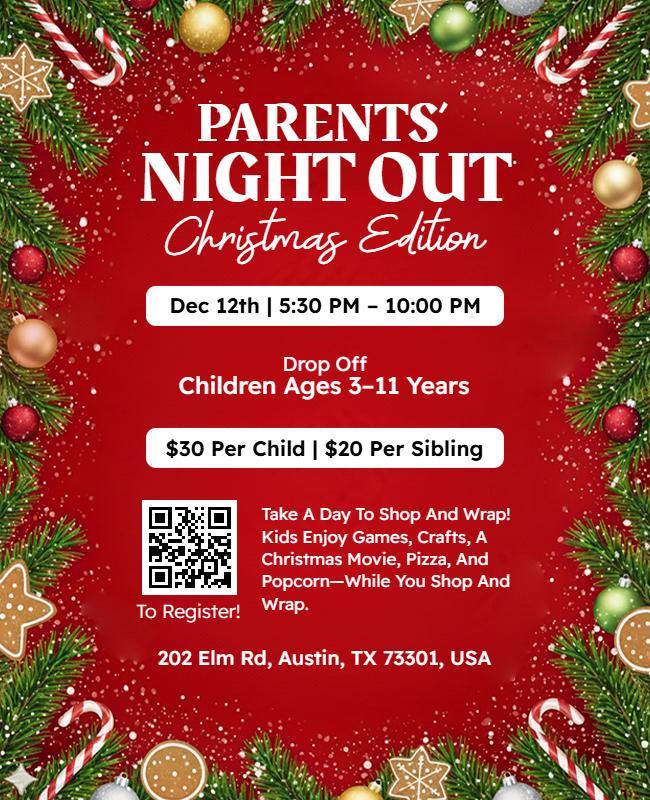 Parents' Night Out Christmas Event Flyer Template