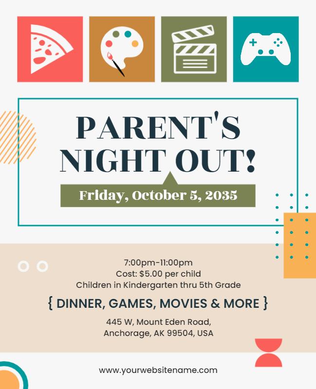 Playful Colorful Parent's Night Out Event Flyer Template