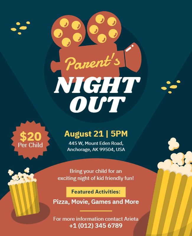 Playful Movie-Themed Parent's Night Out Flyer Template