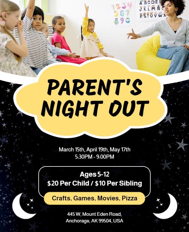 Whimsical Family-Oriented Parent's Night Out Flyer Template