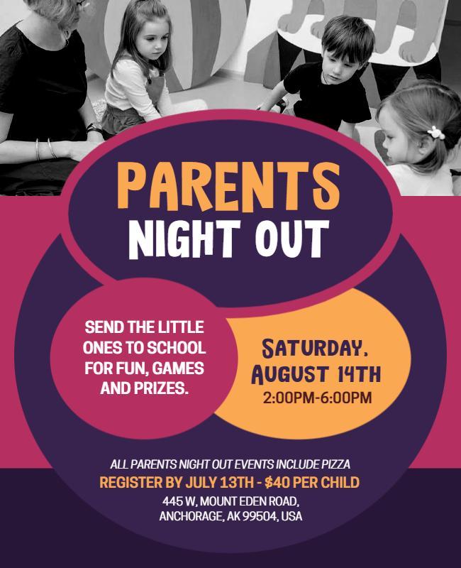 Fun Colorful Parents Night Out Kids Event Flyer Template