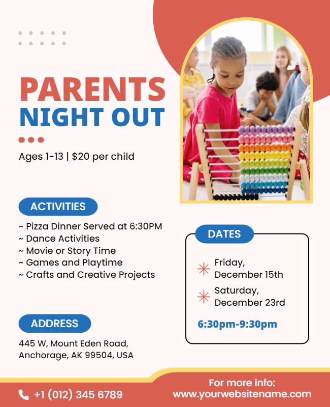 Parents Night Out Kids Activity Flyer Template