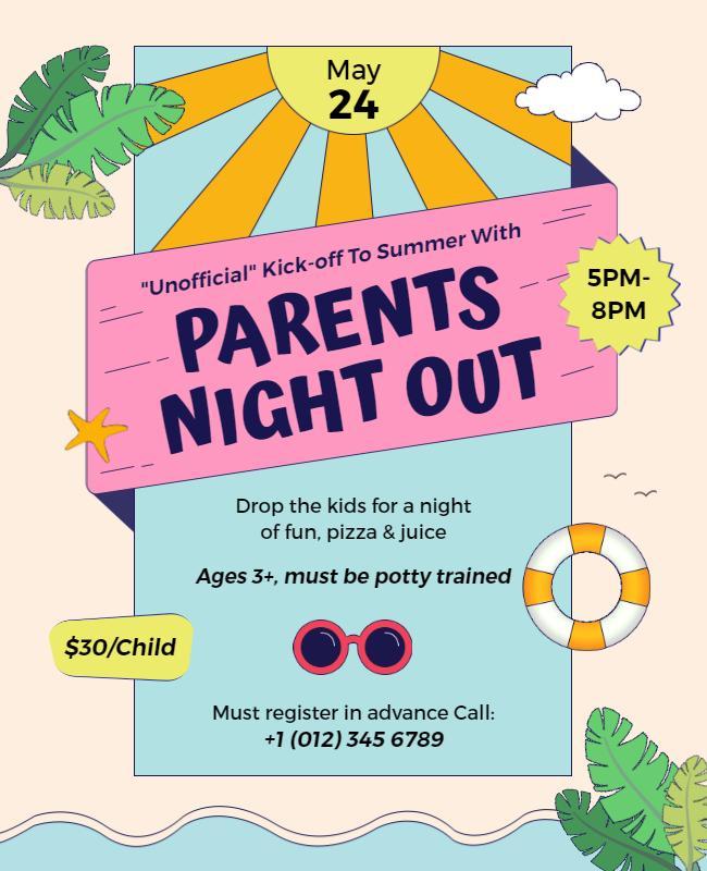 Parents Night Out Summer Event Flyer Template