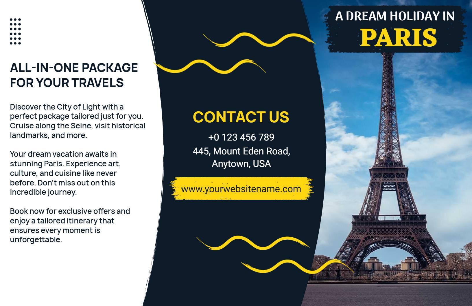 Paris Dream Holiday Travel Package Brochure Template