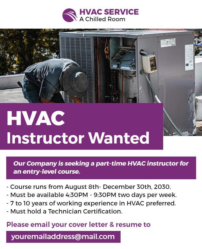 Part Time Hvac Instructor Job Opportunity Flyer Template