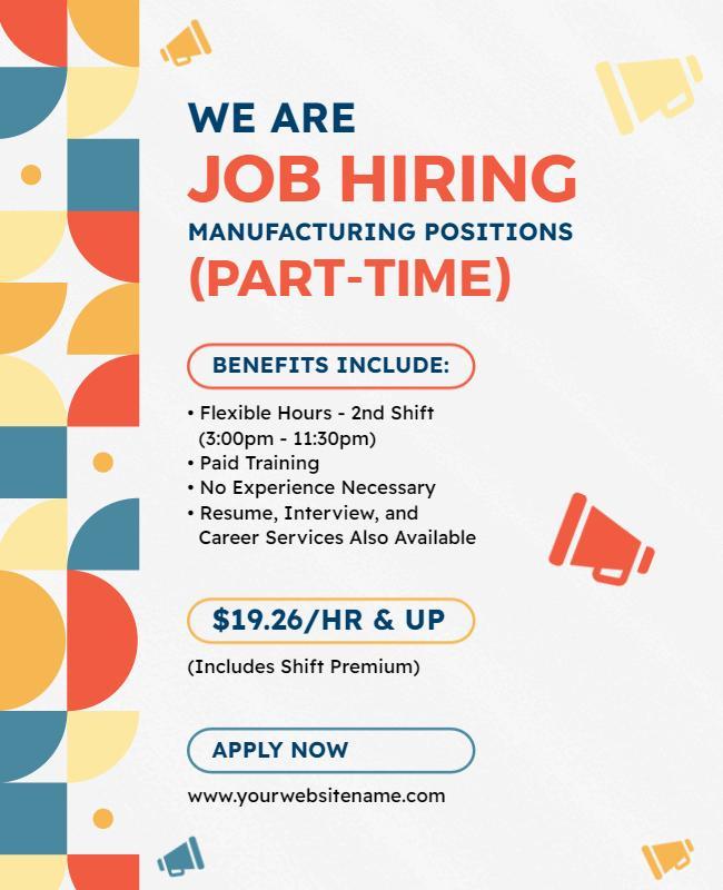 Part Time Manufacturing Job Hiring Flyer Template