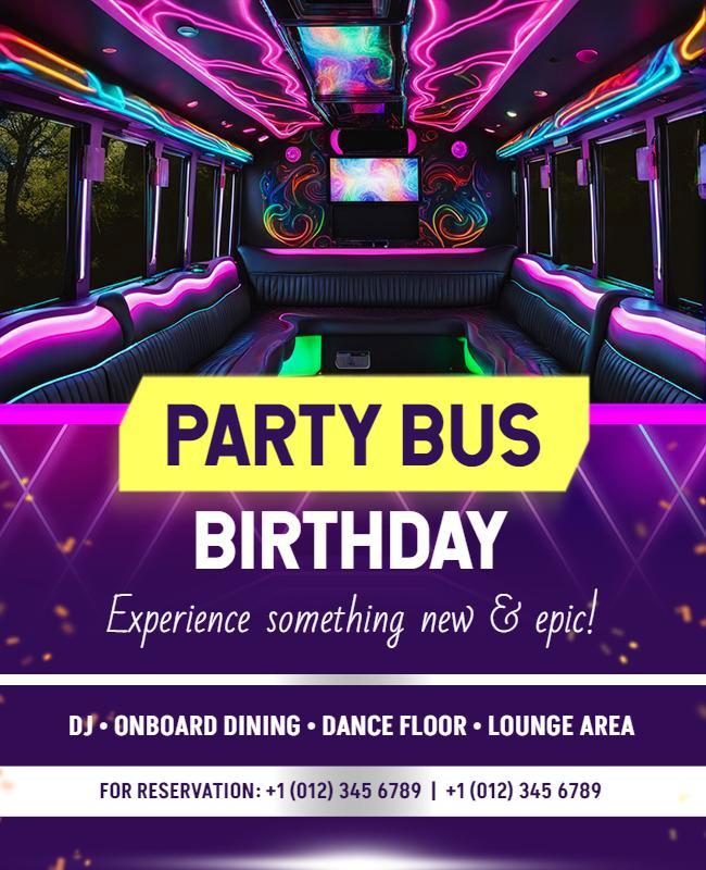 Party Bus Birthday Celebration Flyer Template