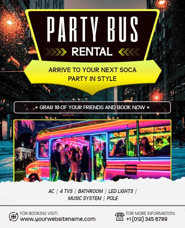 Party Bus Rental Nightlife Celebration Flyer Template