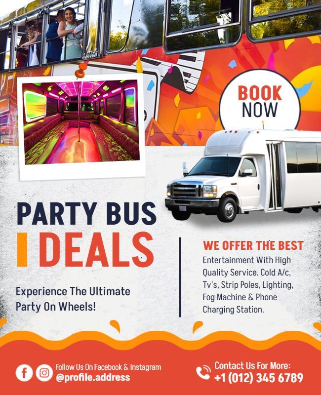 Vibrant Party Bus Experience Promotional Deals Flyer Template