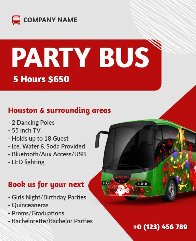 Vibrant Green Party Bus Rental Celebration Flyer Template