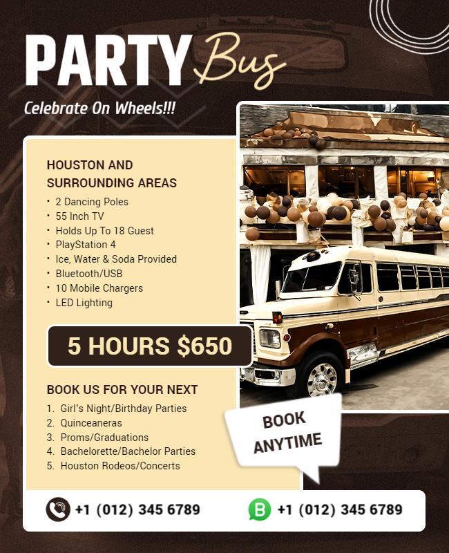 Party Bus Rental Services Promotional Flyer Template