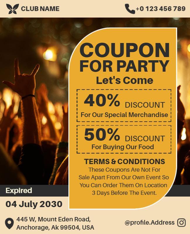 Party Discount Coupon Promotion Flyer Template