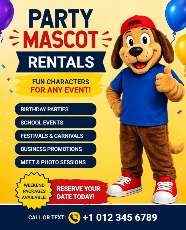 Party Mascot Character Rentals Flyer Template