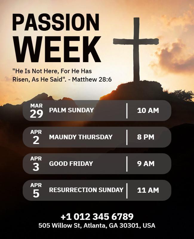 Passion Week Church Events Schedule Poster Template