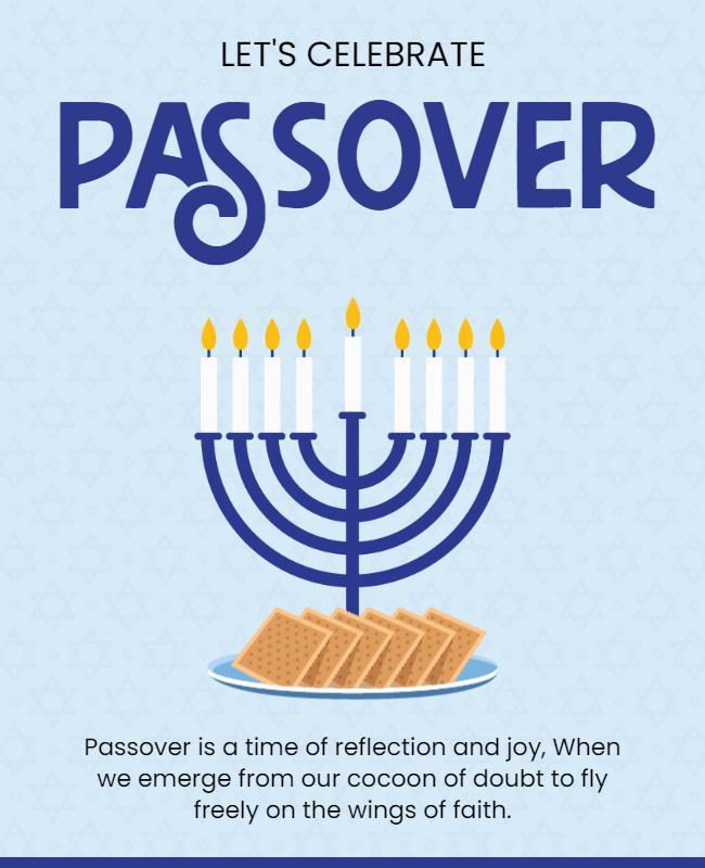 Festive Blue Passover Celebration with Menorah Flyer Template