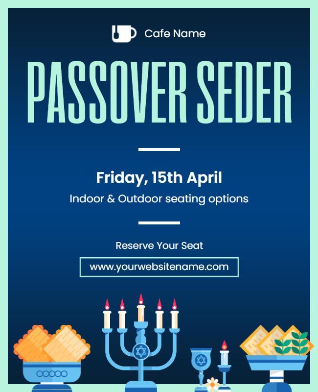 Festive Blue Passover Seder Celebration Flyer Template