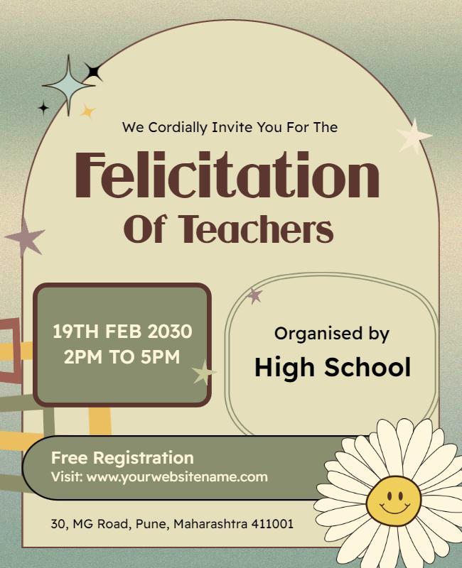 Pastel Floral Teacher Felicitation Ceremony Invitation Poster Template