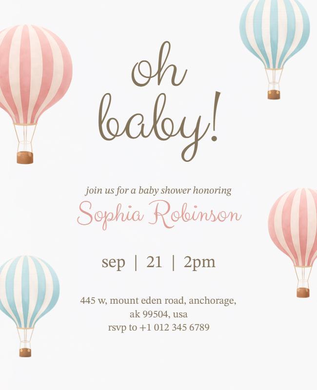 Pastel Hot Air Balloon Baby Shower Flyer Template