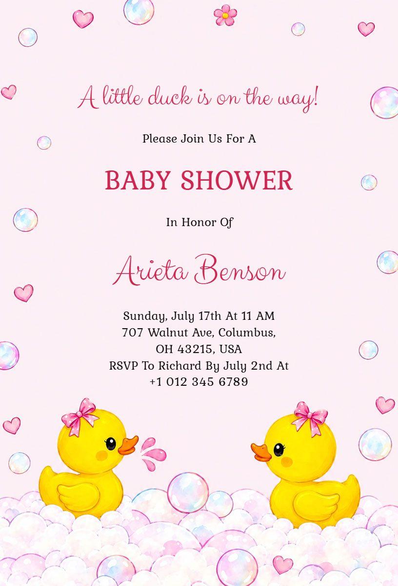 Pastel Pink Duck Baby Shower Invitation Template