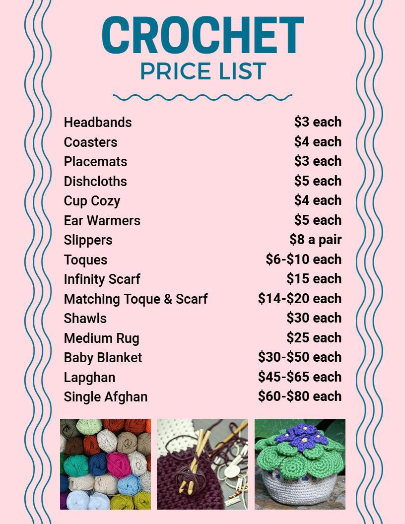 Pastel Themed Handmade Crochet Items Price List Template