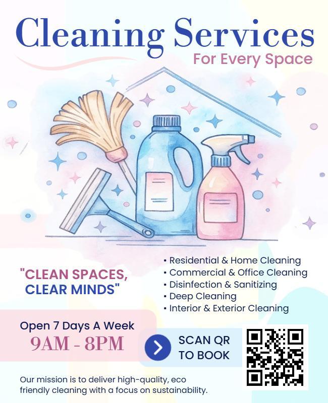Pastel Watercolor Cleaning Services Promotion Flyer Template
