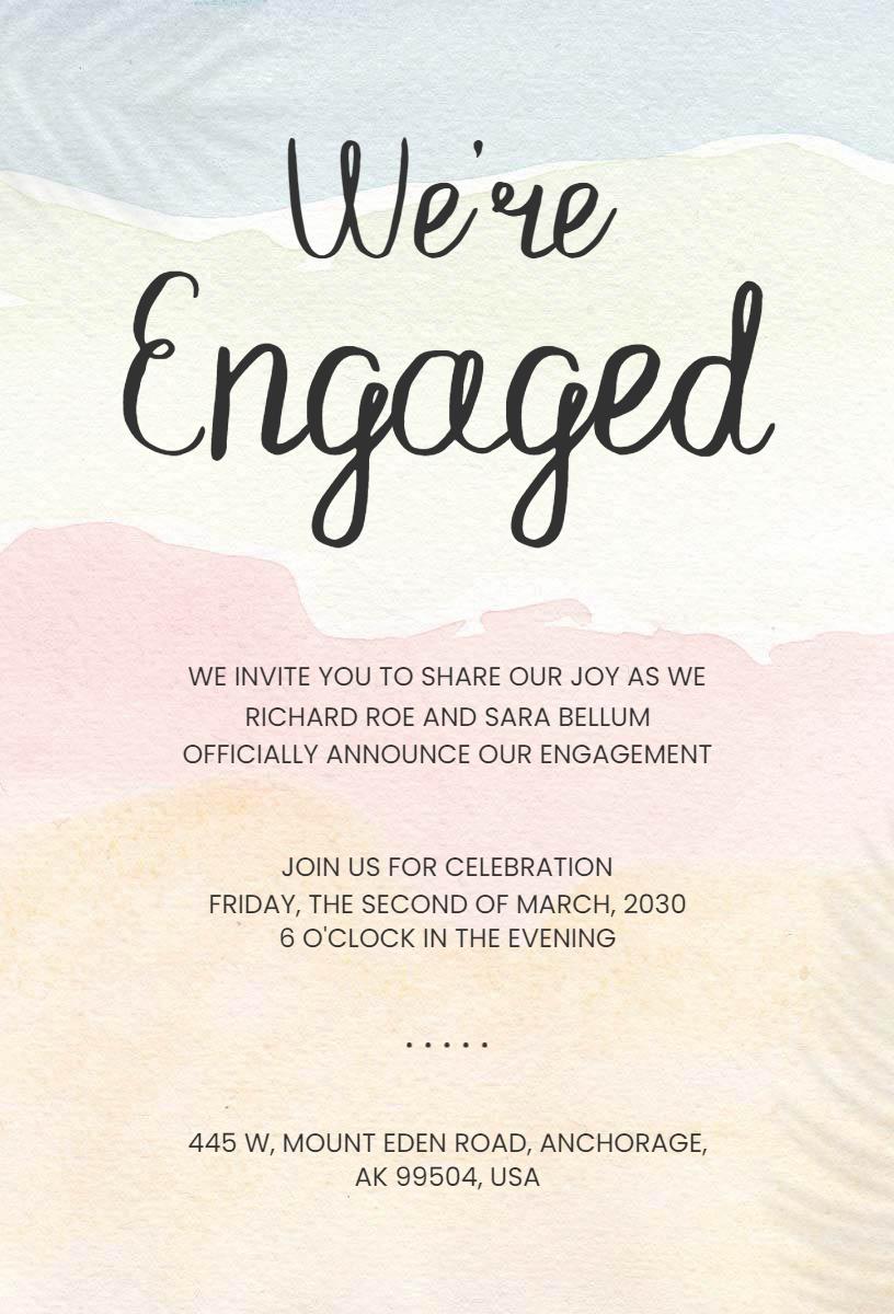 Pastel Watercolor Engagement Announcement Invitation Template
