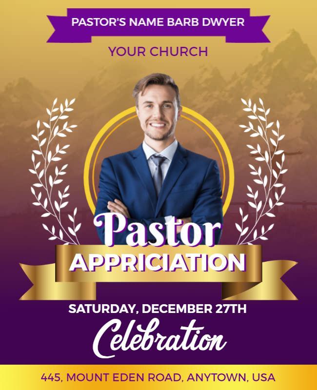 Elegant Purple Pastor Appreciation Celebration Flyer Template