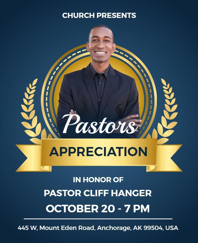 Elegant Blue Pastor Appreciation Celebration Flyer Template