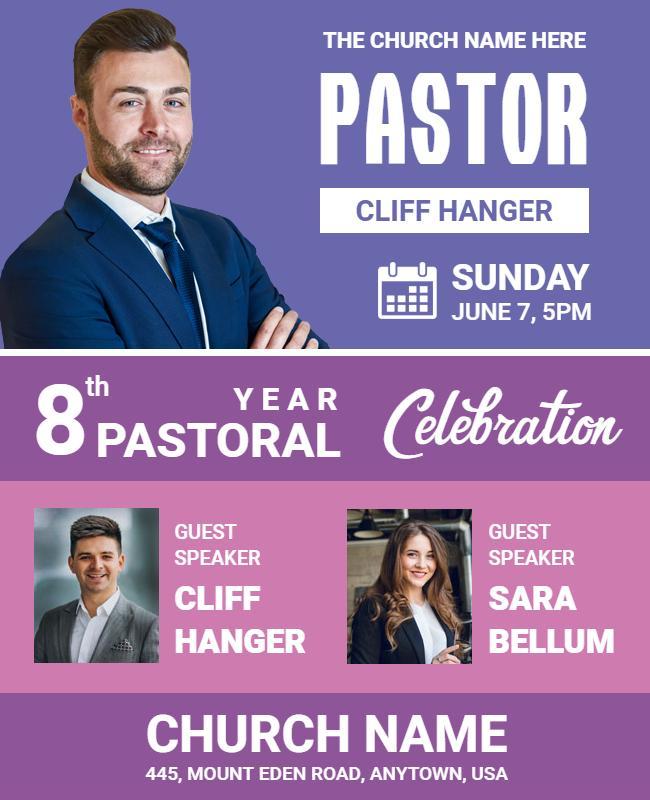 Modern Purple Church Pastor Anniversary Celebration Flyer Template