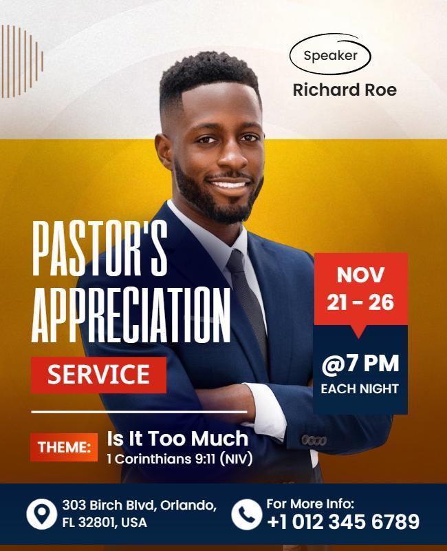 Pastor's Appreciation Service Event Poster Template