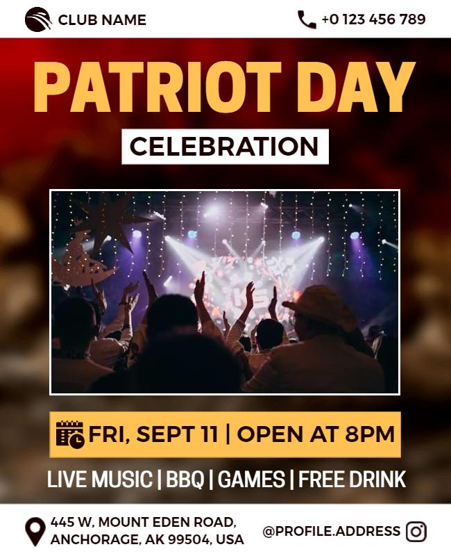 Festive Red Patriot Day Celebration Party Flyer Template