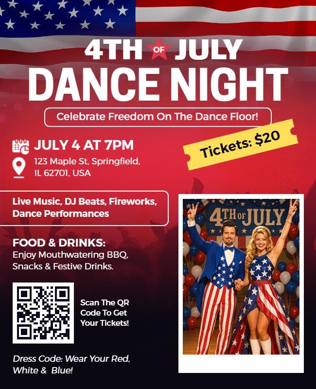 Patriotic 4th of July Dance Night Celebration Flyer Template