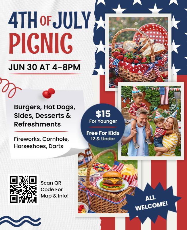 Patriotic 4th of July Family Picnic Celebration Flyer Template