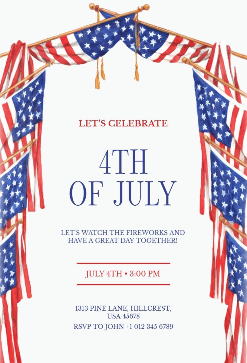 Patriotic American Flag 4th of July Celebration Invitation Template