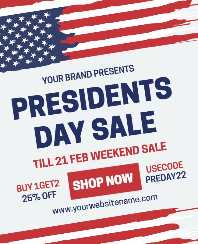 Patriotic American Flag Presidents Day Sale Poster Template