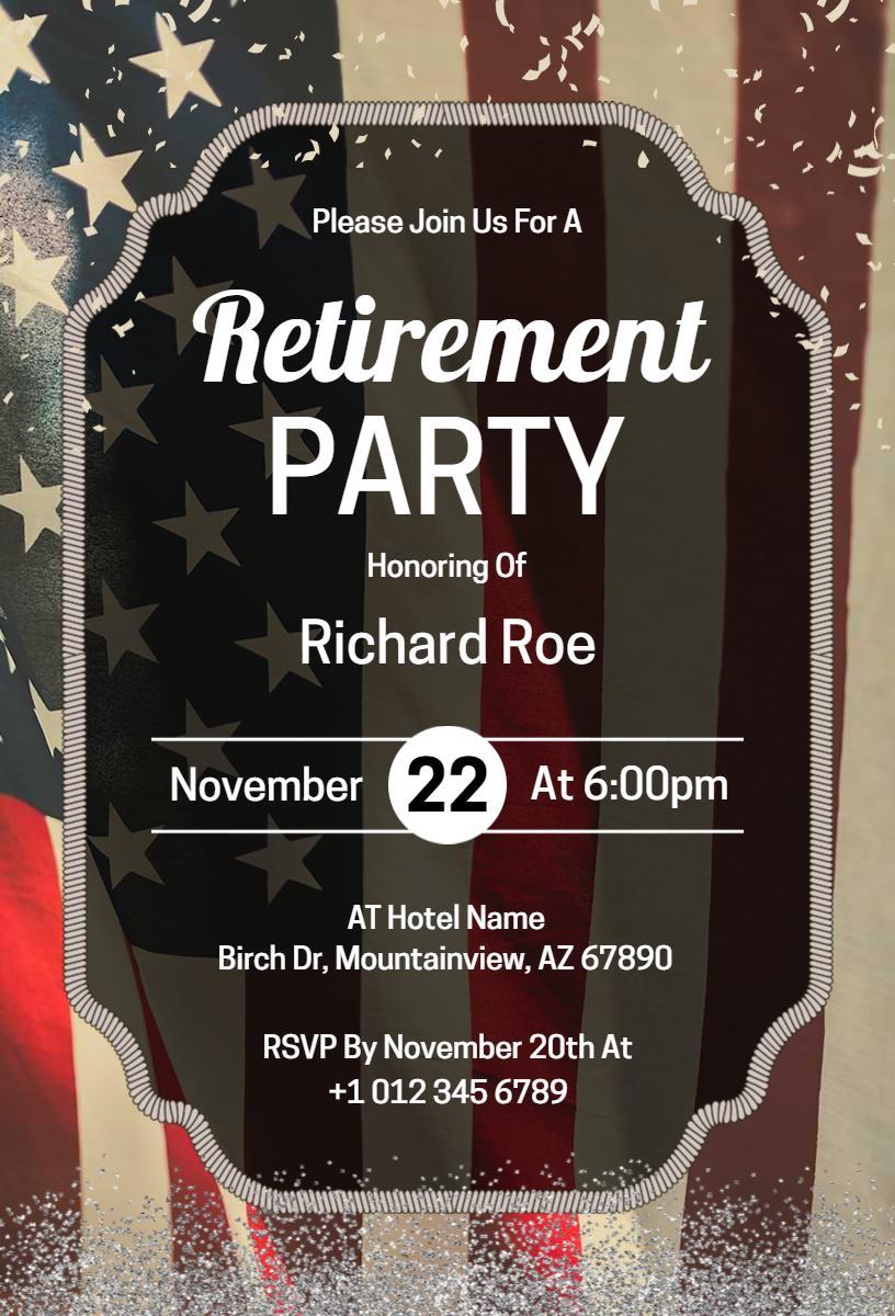 Patriotic American Flag Retirement Party Invitation Template