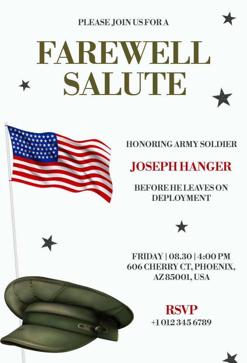 Patriotic Army Soldier Farewell Salute Invitation Template