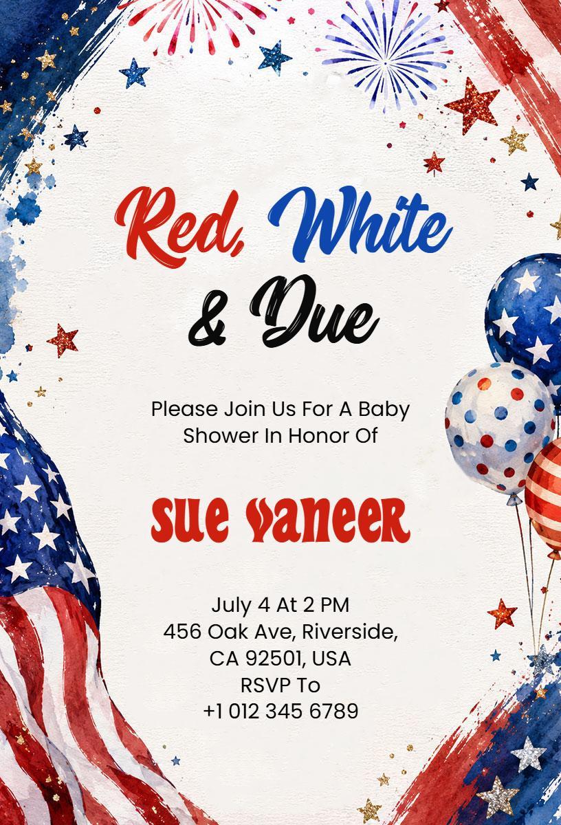 Patriotic Baby Shower Celebration Red White Blue Invitation Template