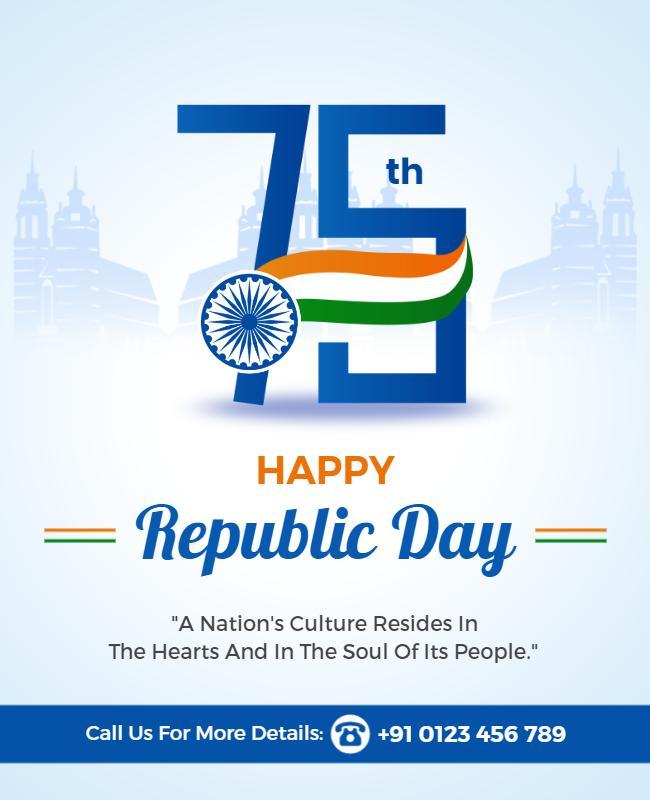 Patriotic Blue 75th Republic Day Celebration Poster Template