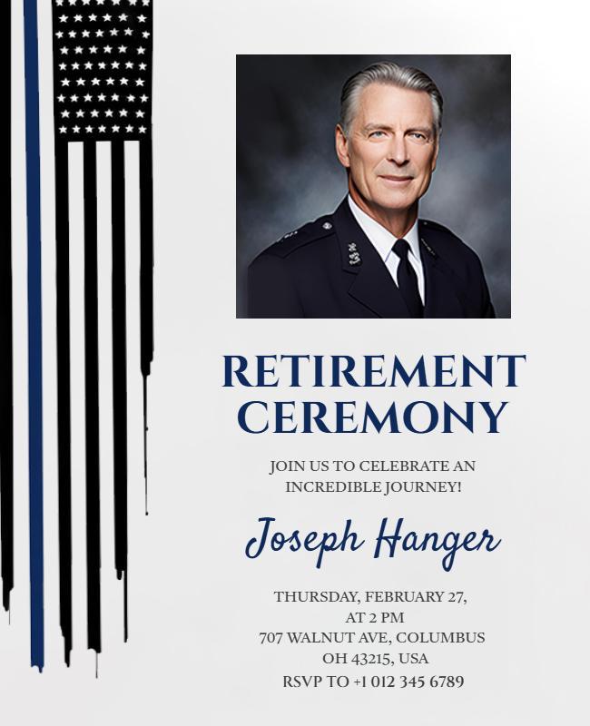 Patriotic Blue and Black Military Retirement Ceremony Poster Template