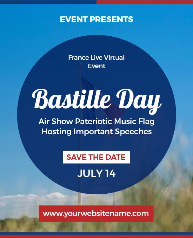 Patriotic Blue Bastille Day Virtual Event Poster Template