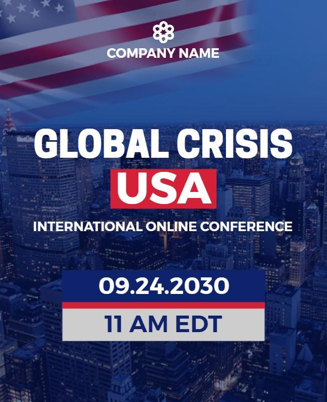 Patriotic Blue Global Crisis USA Online Conference Poster Template