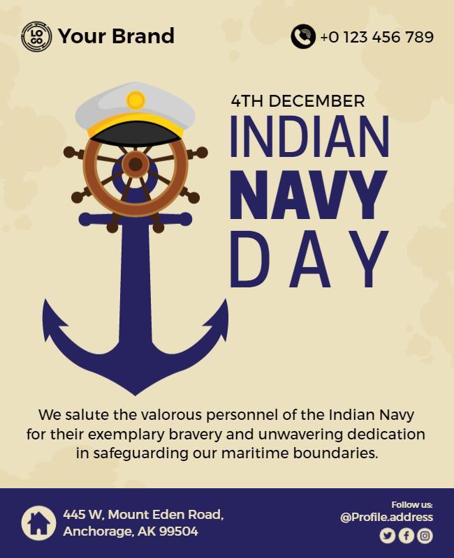 Patriotic Blue Indian Navy Day Celebration Poster Template