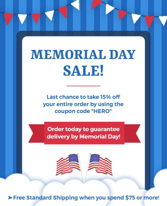 Patriotic Blue Memorial Day Sale Announcement Poster Template