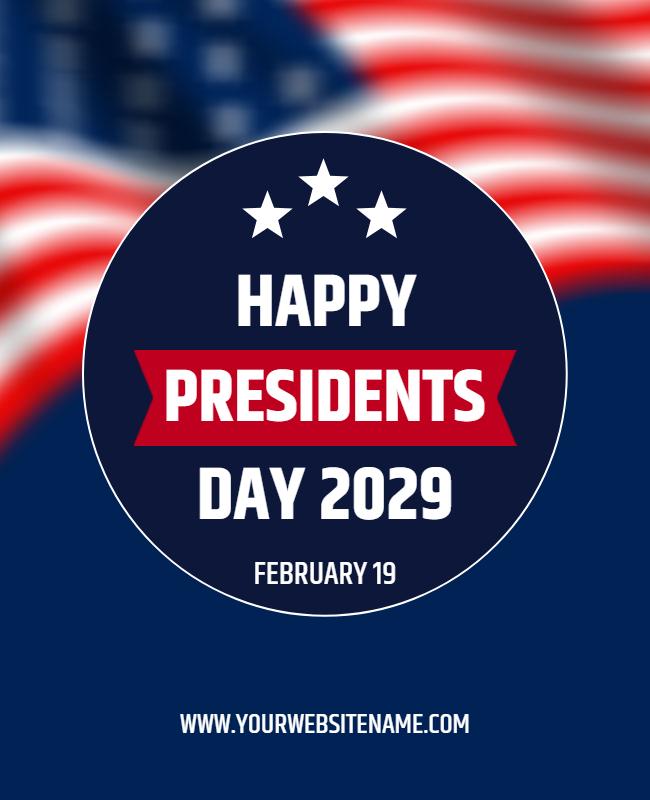 Patriotic Blue Presidents Day Celebration Poster Template