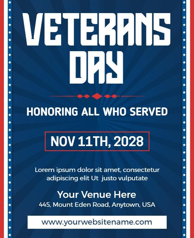 Patriotic Blue Veterans Day Honoring All Who Served Poster Template