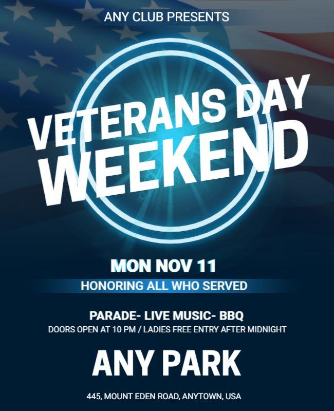 Patriotic Blue Veterans Day Weekend Celebration Poster Template