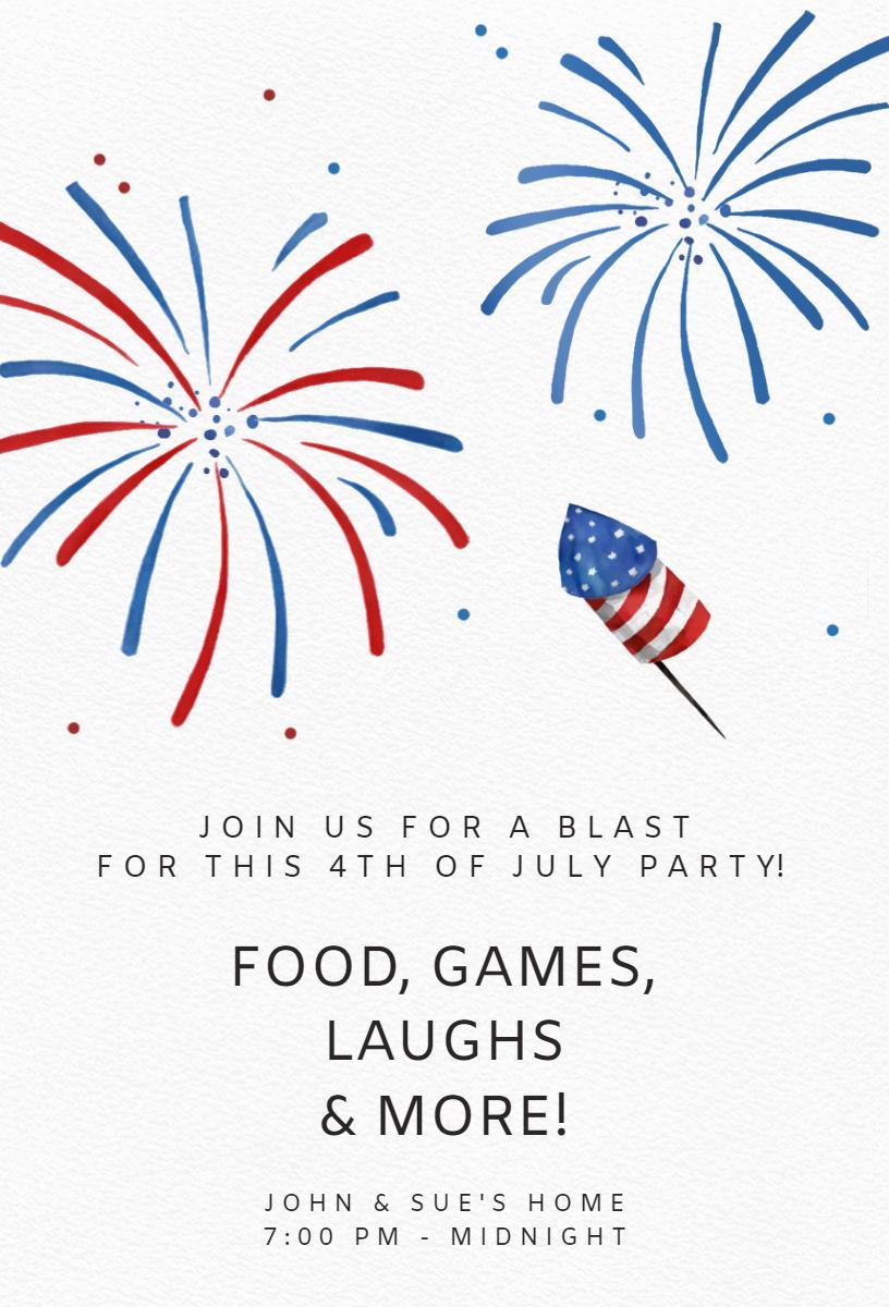 Patriotic Celebration Fireworks 4th of July Invitation Template