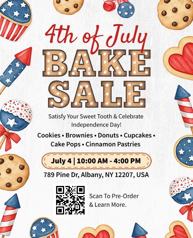 Patriotic Cookie-Themed Fourth of July Bake Sale Flyer Template