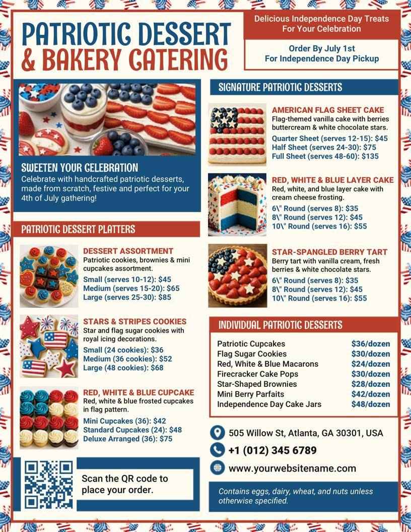 Patriotic Dessert & Bakery Catering Menu Flyer Template